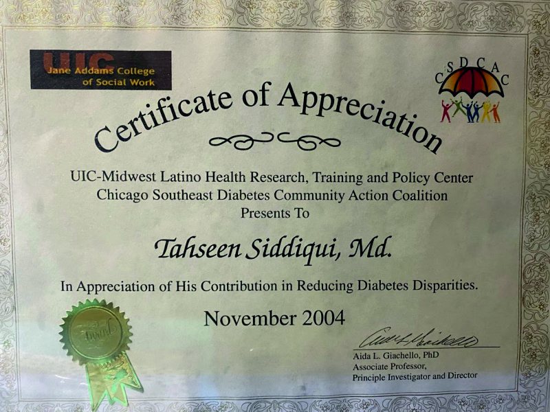 UIC Jane Addams College of Social Work — Certificate of Appreciation