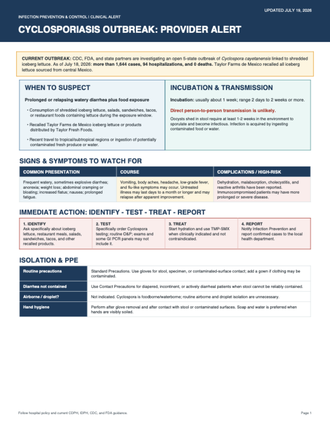 Cyclospora Provider Alert — document preview